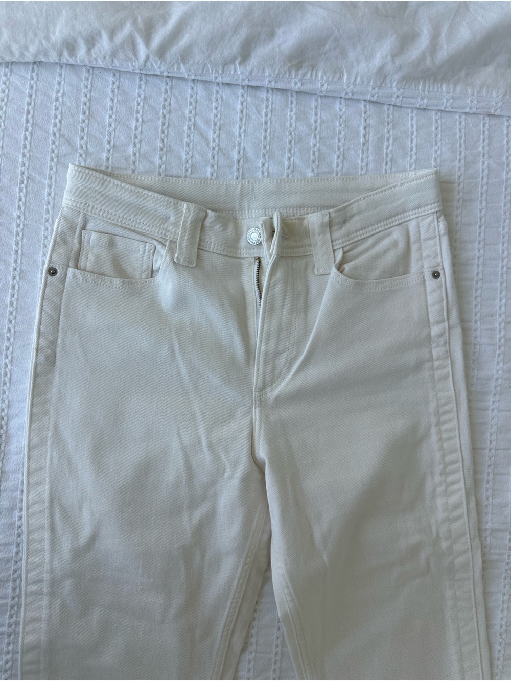 H&M: Cream High-Rise Flare Jeans